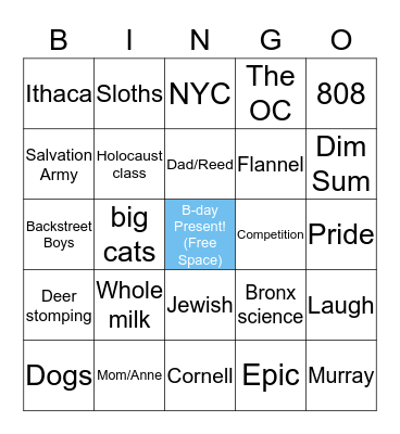 Mariel Birthday Bingo Card