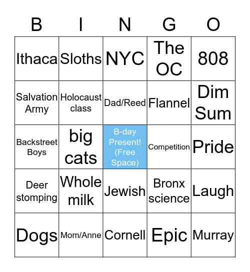 Mariel Birthday Bingo Card