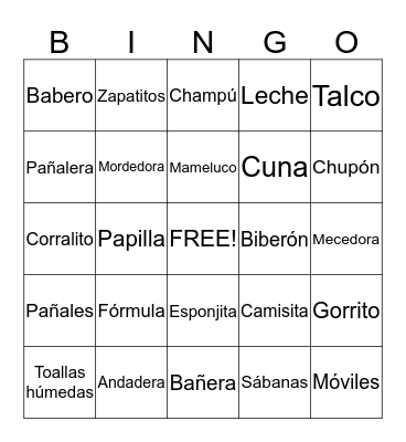 Baby Shower Bingo Card