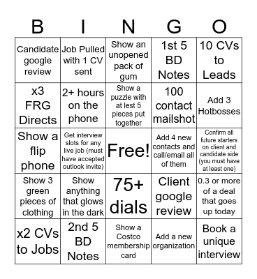 Recruitment Bingo Card
