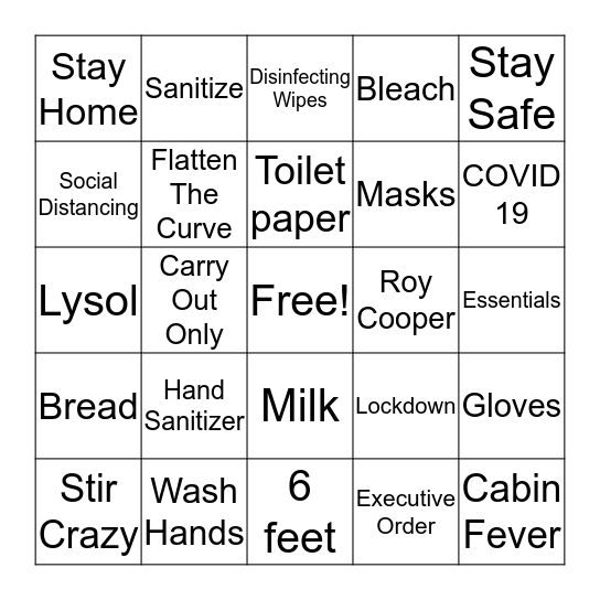 Stay at Home Bingo Card