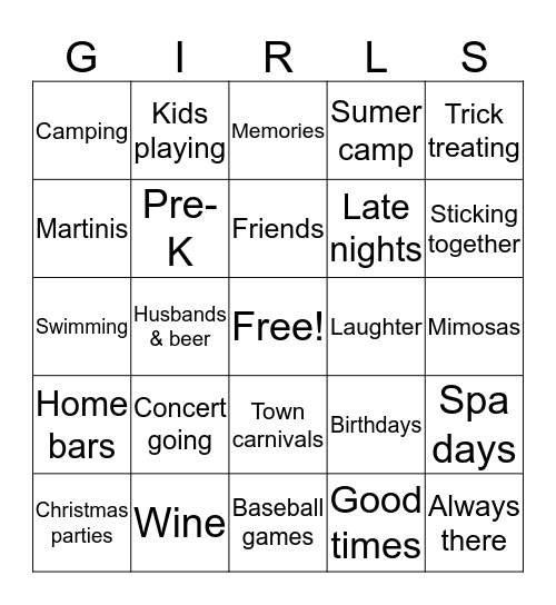 Ladies' Night Bingo Card