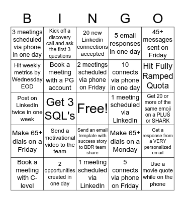 SDR Bingo Card