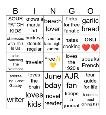 Rose Bingo Card