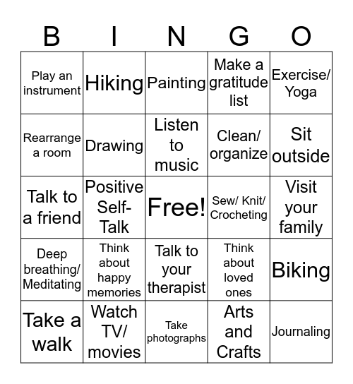 Coping Skills Bingo Card