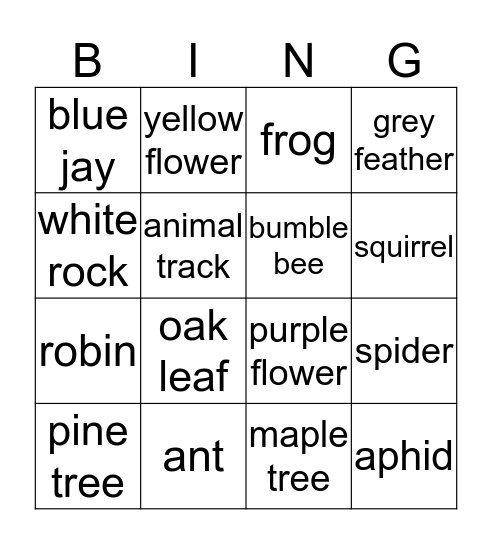 Backyard Bingo Card