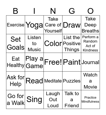 Coping Skills Bingo Card