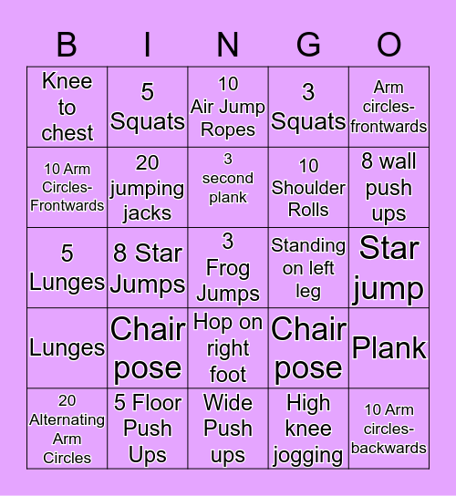 FITNESS Bingo Card