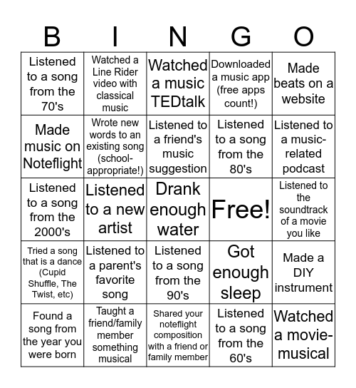 Music Appreciation Bingo Card