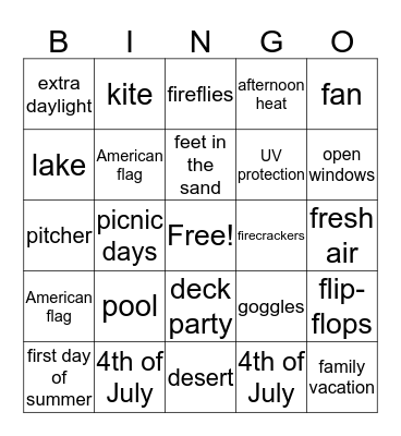 Summer Lovin' Bingo Card