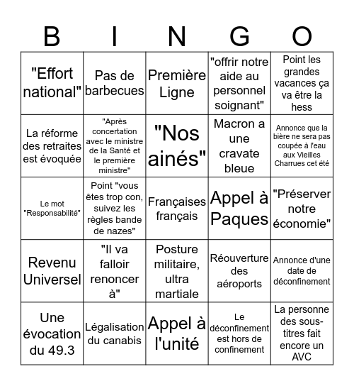 LE BINGO A MACRON DU 20H Bingo Card