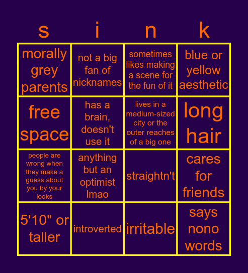 are YOU a sink oc Bingo Card