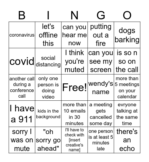 QUARANTINE BINGO Card