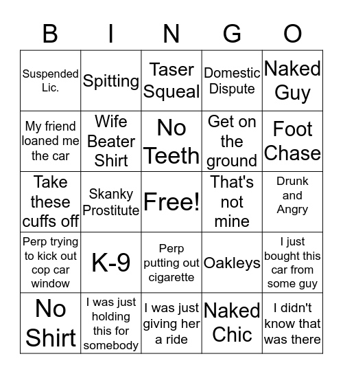 Cops Bingo Card