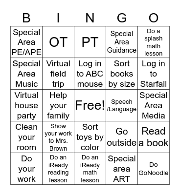 Distance Learning Bingo Card