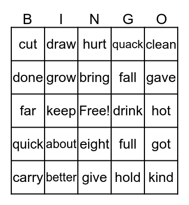 Caden's Sight Words Bingo Card
