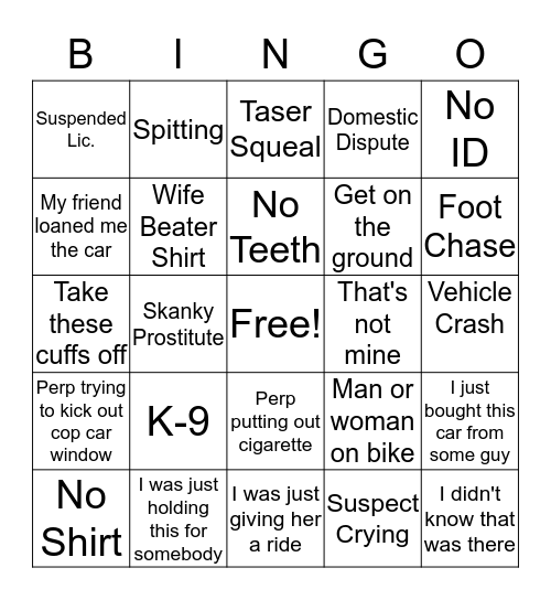 Cops Bingo Card