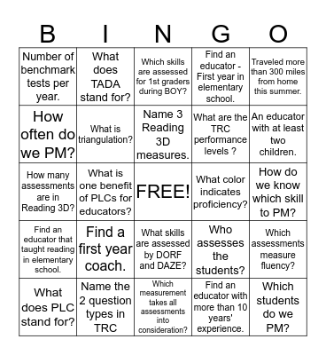 Using Reading 3D to Guide Instructruction Bingo Card