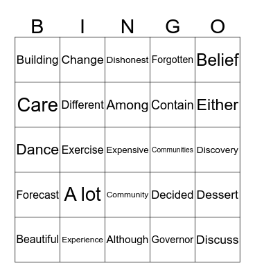 5th Grade Sight Bingo Card