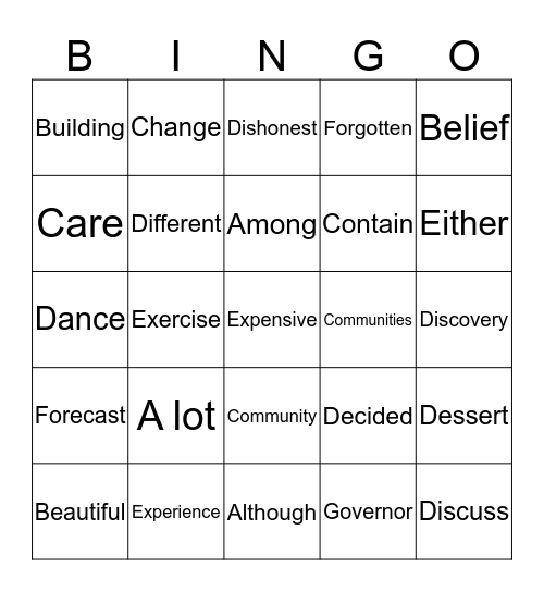 5th Grade Sight Bingo Card
