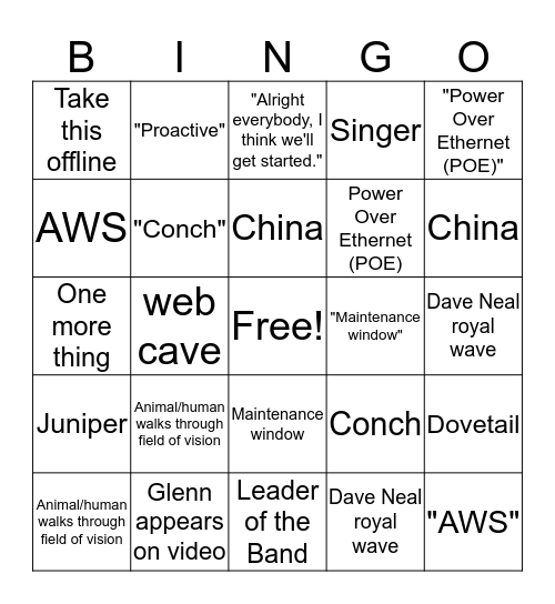 ITS Standup Bingo Card