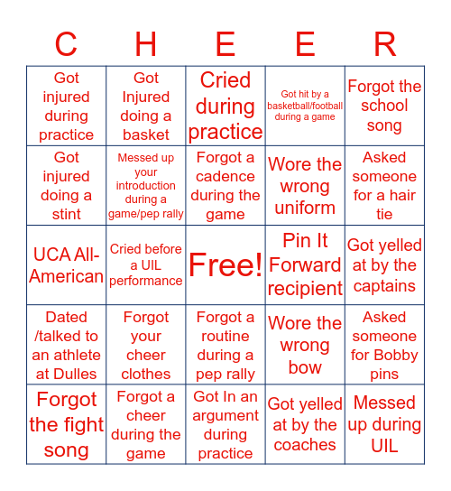 Dulles Cheer Bingo Card