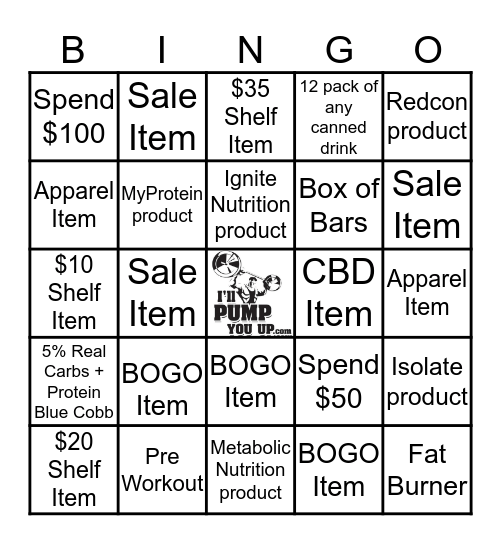 I'LL PUMP YOU UP Bingo Card