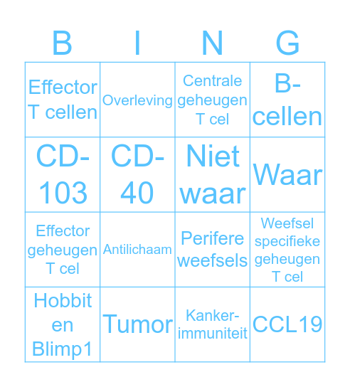 Geheugen T-cel BINGO Card