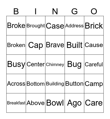 4th Grade Sight Word Bingo Card