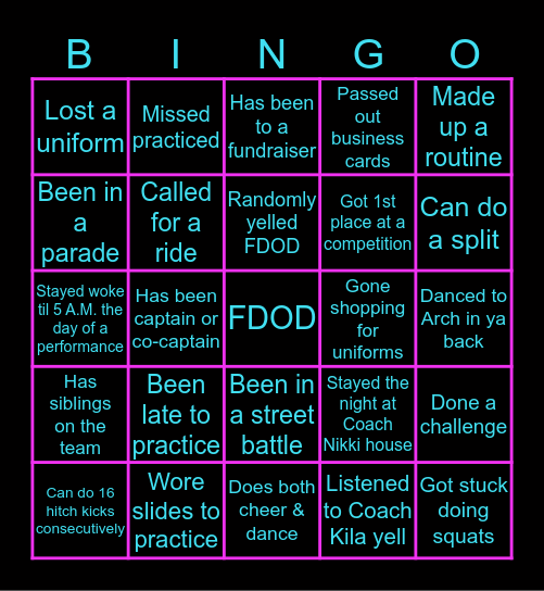 FDOD Bingo Card