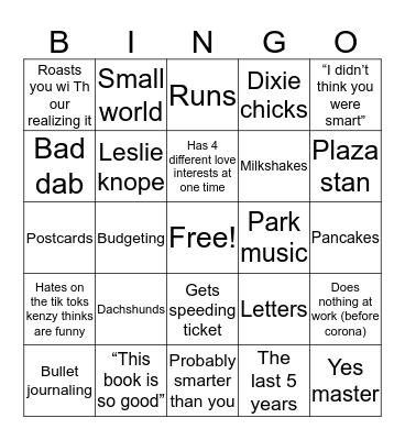 Ally Bingo Card