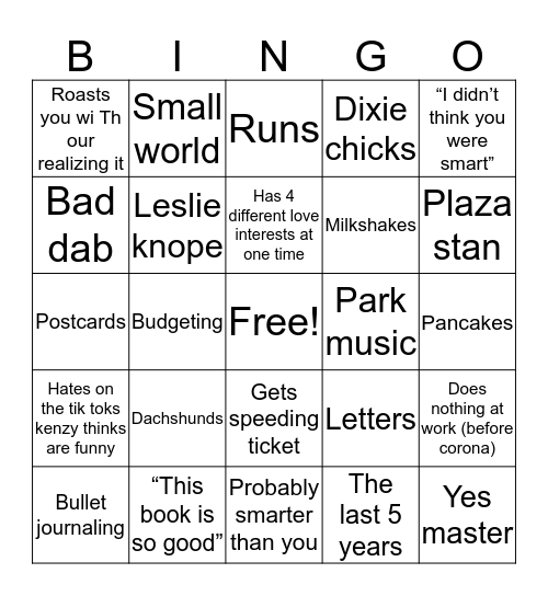 Ally Bingo Card