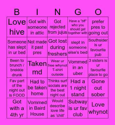 I ❤️ Edi Nightlife Bingo Card