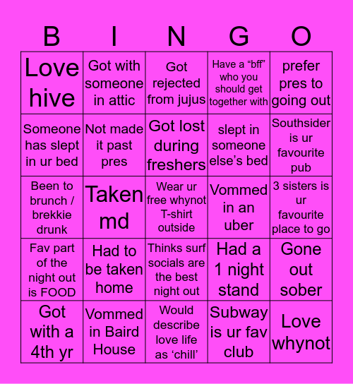 I ❤️ Edi Nightlife Bingo Card
