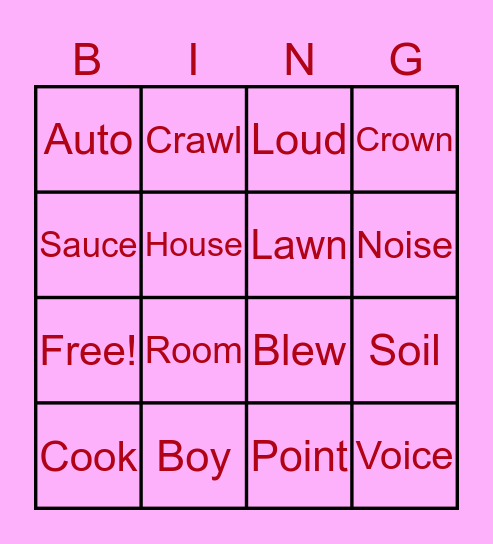 Diphthong Bingo Card