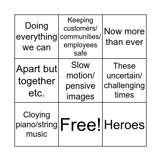 Coivid-Era Ad Industry Cliche Bingo Card