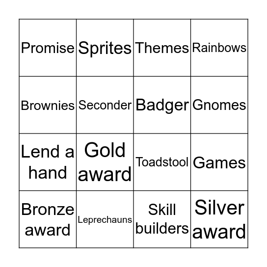 Brownies Bingo Card
