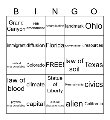 Week 3 Station Bingo Card