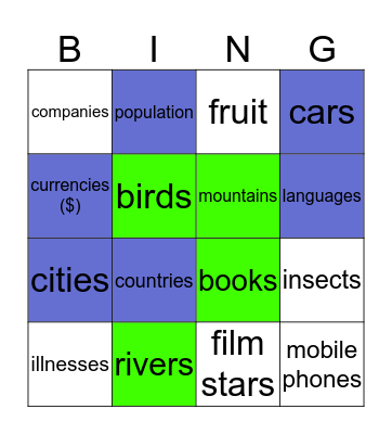 Comparatives (white) VS Superlatives (blue) Bingo Card
