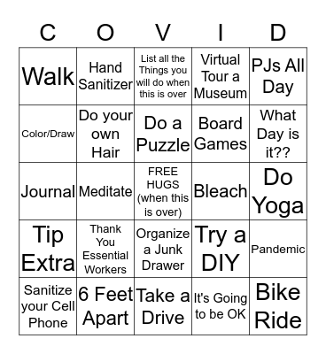 Quarantined in 2020 Bingo Card