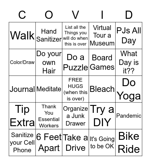 Quarantined in 2020 Bingo Card