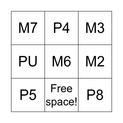 Interval Bingo (Major and Perfect) Bingo Card