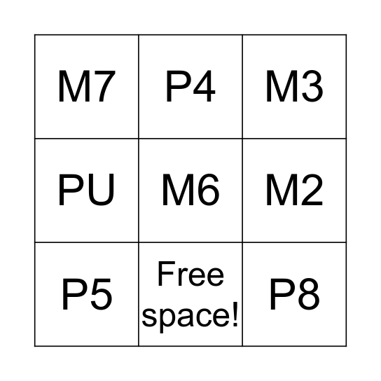 Interval Bingo (Major and Perfect) Bingo Card