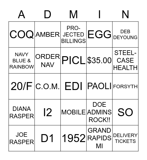 ADMIN BINGO  Bingo Card