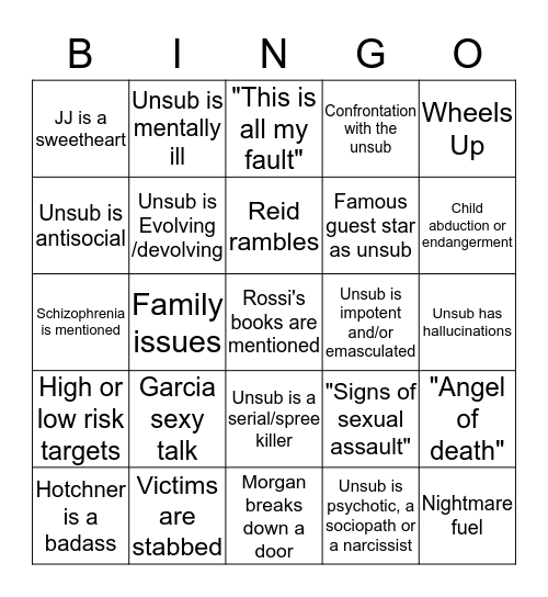 Criminal Minds Bingo Card