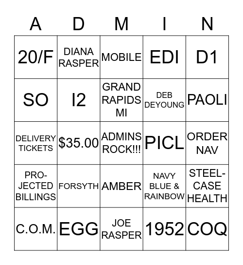 ADMIN BINGO Card