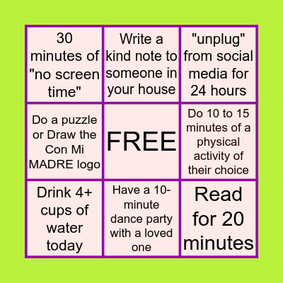 Con Mi MADRE Quarantine Bingo Card