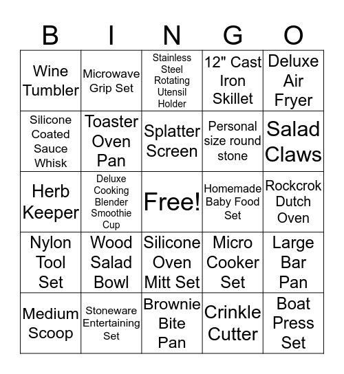 Pampered Chef Bingo Card