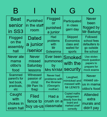 MHS 2014 SET Bingo Card