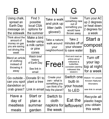 EO Earth Week Bingo Card